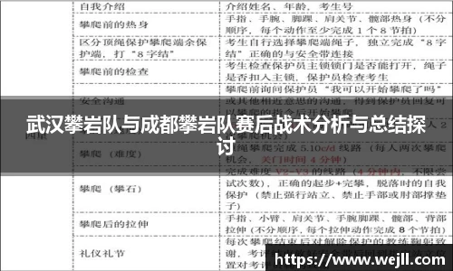 武汉攀岩队与成都攀岩队赛后战术分析与总结探讨